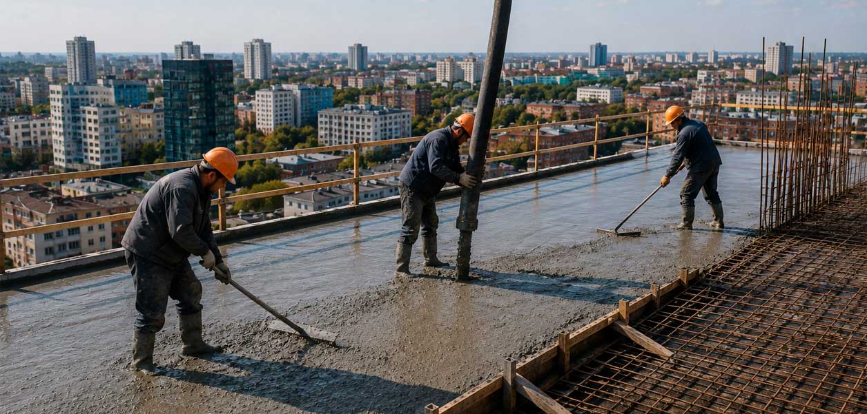 Стоимость бетона для кровли с учетом объема, марки и высоты подачи